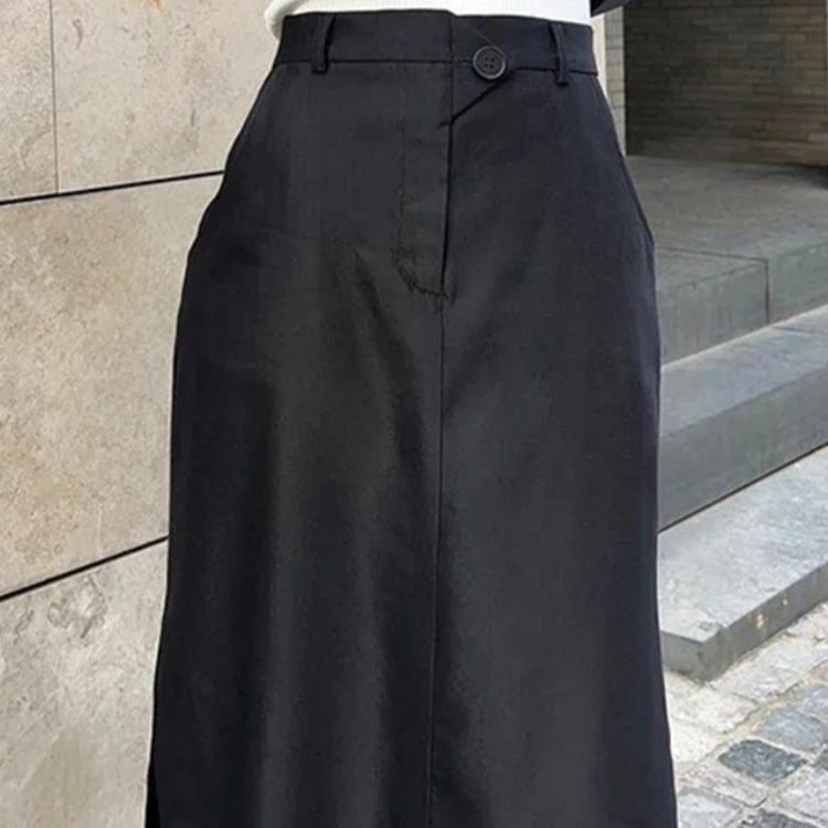 Women's Vintage High Waist Split Long Skirt – Casual Cotton Blend Buttoned Maxi for Spring and Summer