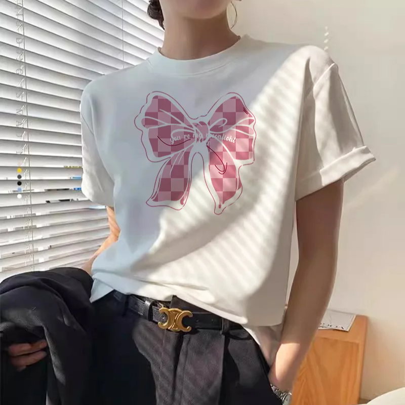Summer Cotton Printed O-Neck T-Shirt for Women – Korean Y2K Style Casual Short Sleeve Loose Fit Tee