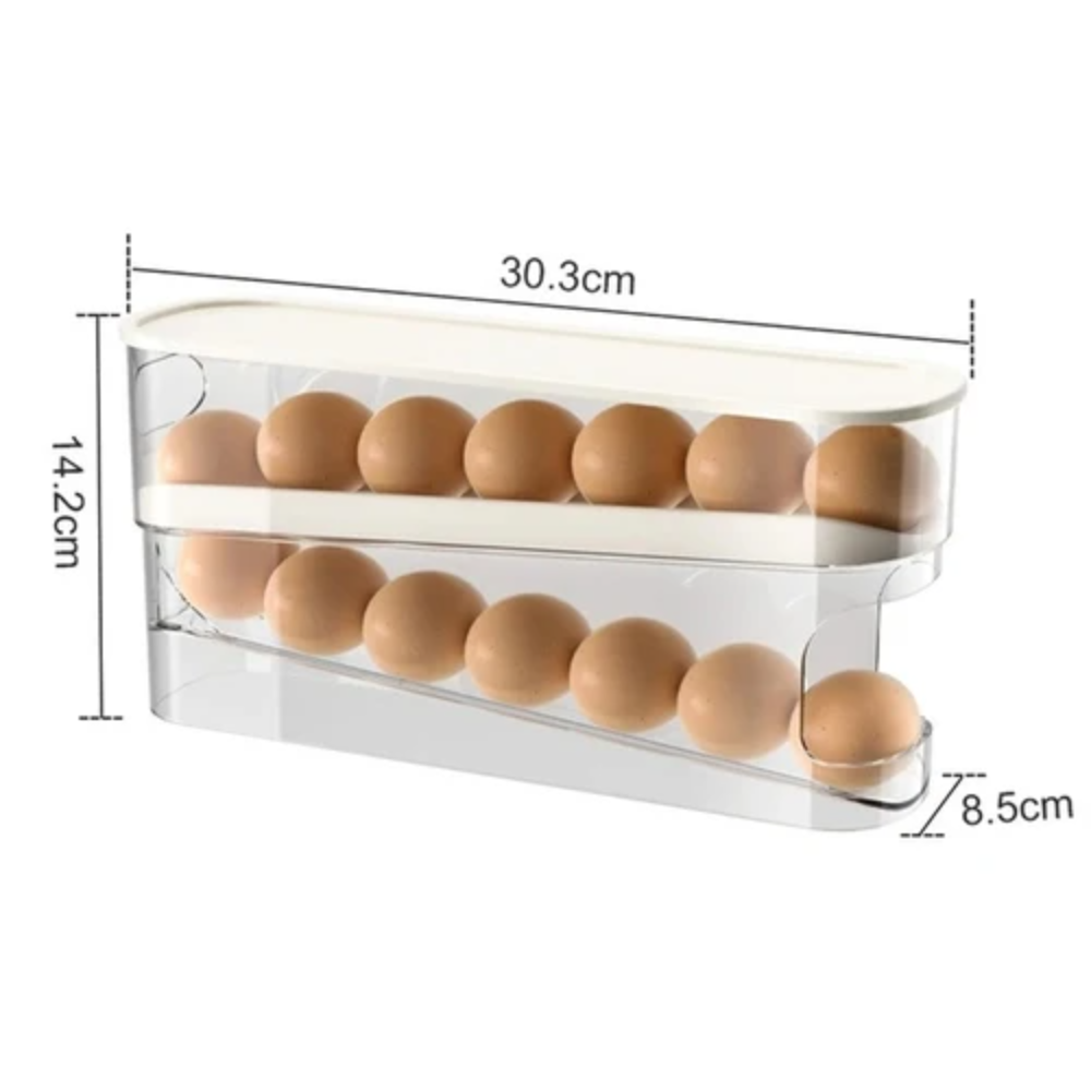 Two-Tier Automatic Rolling Egg Storage Box – Ladder Style Egg Organizer for Refrigerator