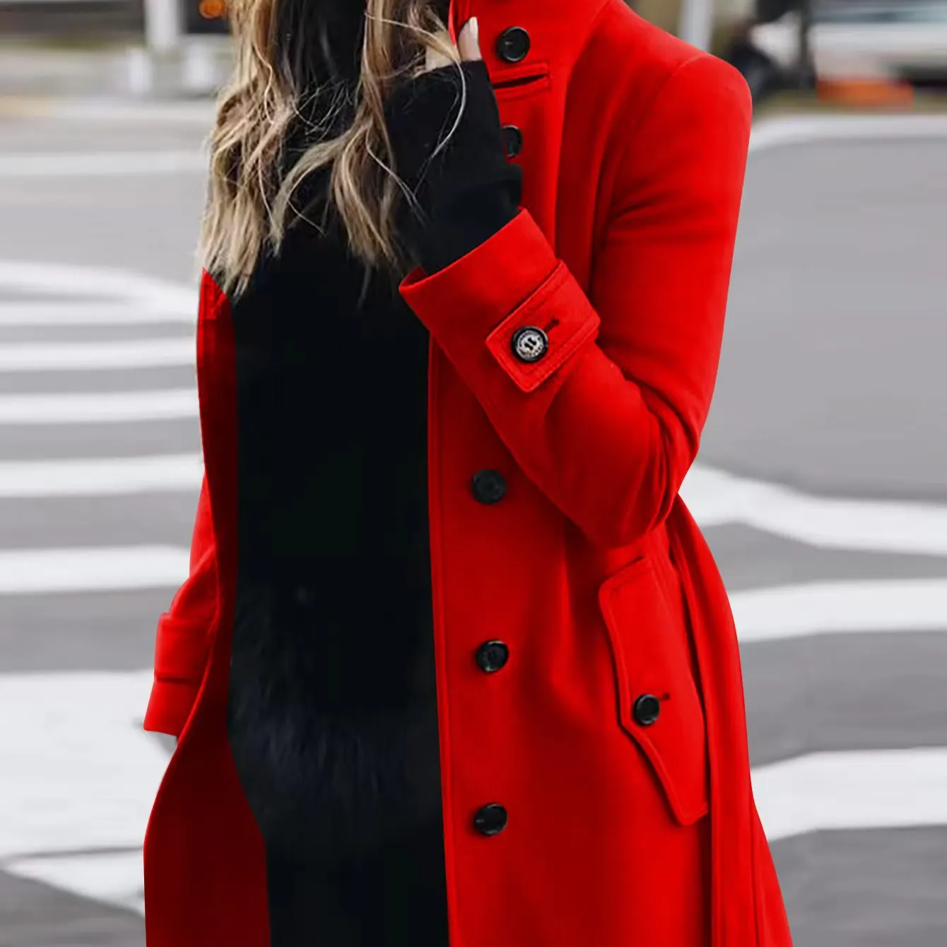 Women's Long Warm Coat – Turn-down Collar Thick Autumn Winter Jacket with Single Breasted Closure