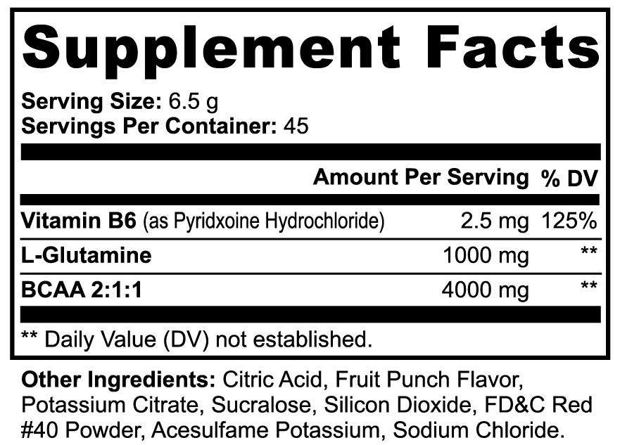BCAA Shock Powder – Fruit Punch Flavor, 5000mg BCAA 2:1:1 Blend with Glutamine for Muscle Recovery & Lean Growth – 292g (0.64lb)