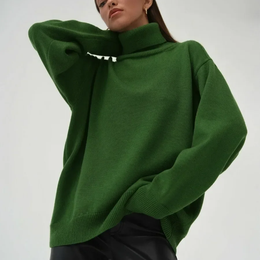 Women's Oversized Turtleneck Sweater – Thick Knit Casual Pullover for Autumn Winter