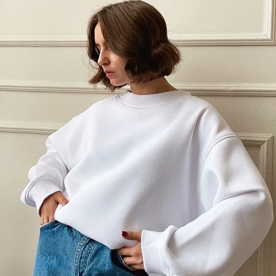 Women's Oversized Fleece Pullover Sweatshirt – Warm Thick Casual Long Sleeve Top for Autumn and Winter Streetwear