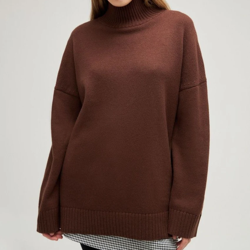 Women's Oversized Turtleneck Knit Sweater – Thick Warm Loose-Fit Pullover for Autumn and Winter