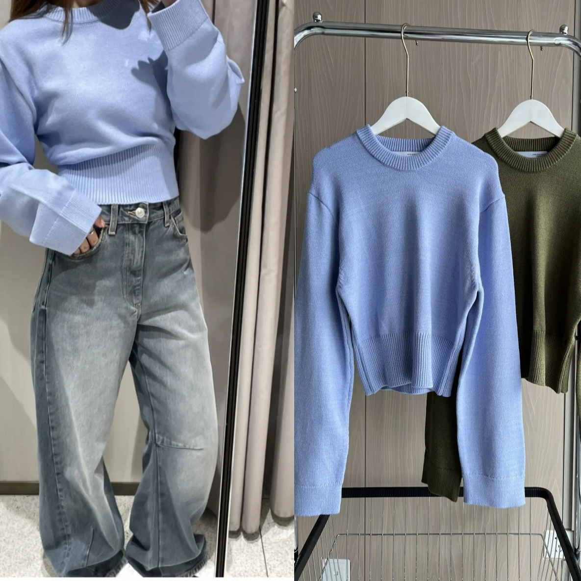 Women’s Ultra-Wide Ribbed Hem Knit Cardigan – Casual Round Neck Sweater with Loose Sleeves