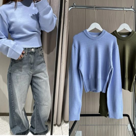 Women’s Ultra-Wide Ribbed Hem Knit Cardigan – Casual Round Neck Sweater with Loose Sleeves