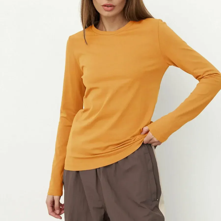 Women's 100% Cotton Long Sleeve Oversized T-Shirt – Loose Basic Solid Top for Spring and Autumn Casual Wear