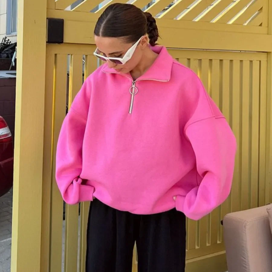 Women's Oversized Fleece Pullover Sweatshirt – Thick Warm Casual Streetwear for Autumn Winter