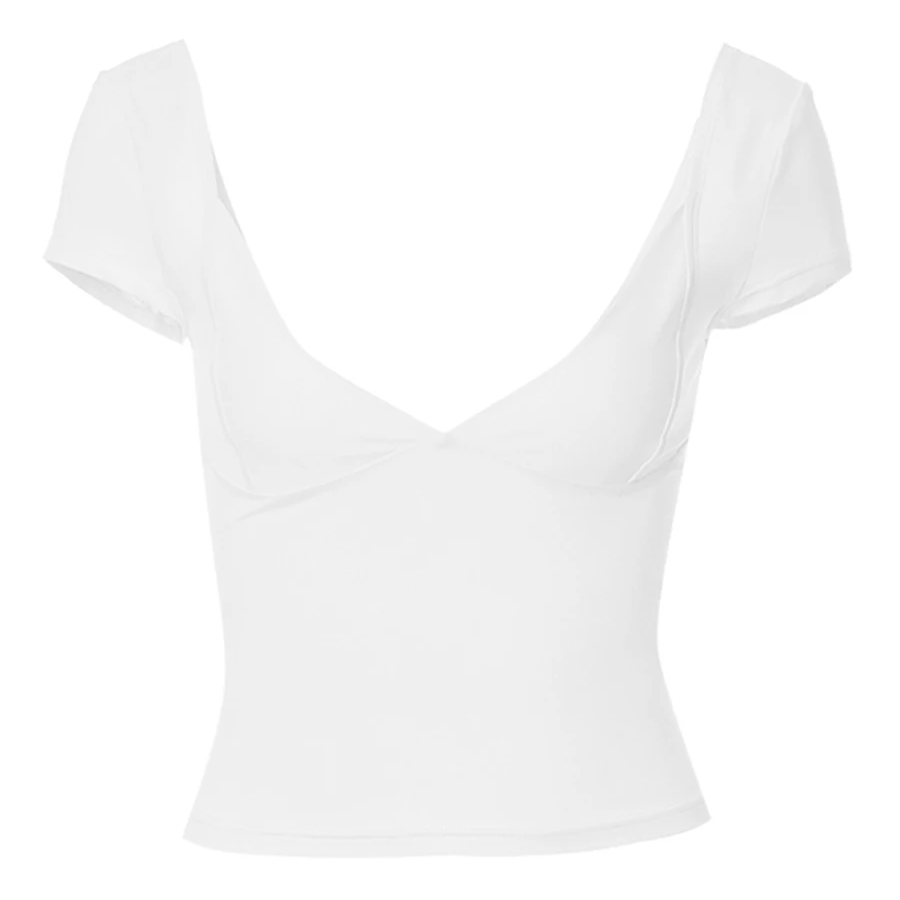 Women's Y2K Fairycore V-Neck Crop Top – Slim Fit Low Cut Short Sleeve T-Shirt for Summer Streetwear and Coquette Style