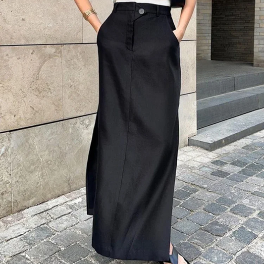 Women's Vintage High Waist Split Long Skirt – Casual Cotton Blend Buttoned Maxi for Spring and Summer