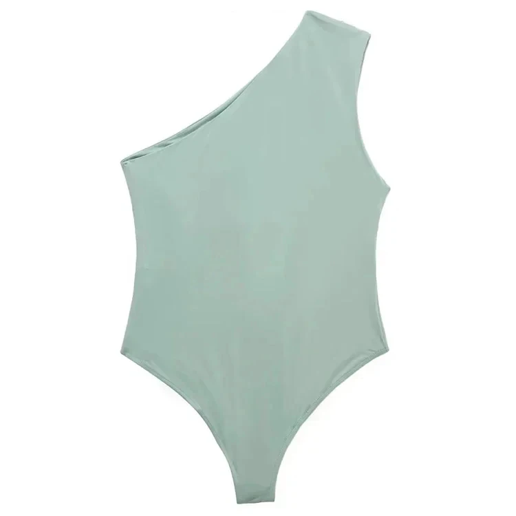 Asymmetric One-Shoulder Bodysuit with Ruched Detail and Snap Closure – Sexy Wide-Strap Clubwear for Women