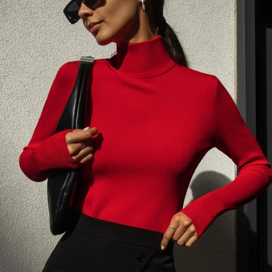 Women's Slim-Fit Turtleneck Pullover – Soft Knit Sweater for Autumn and Winter