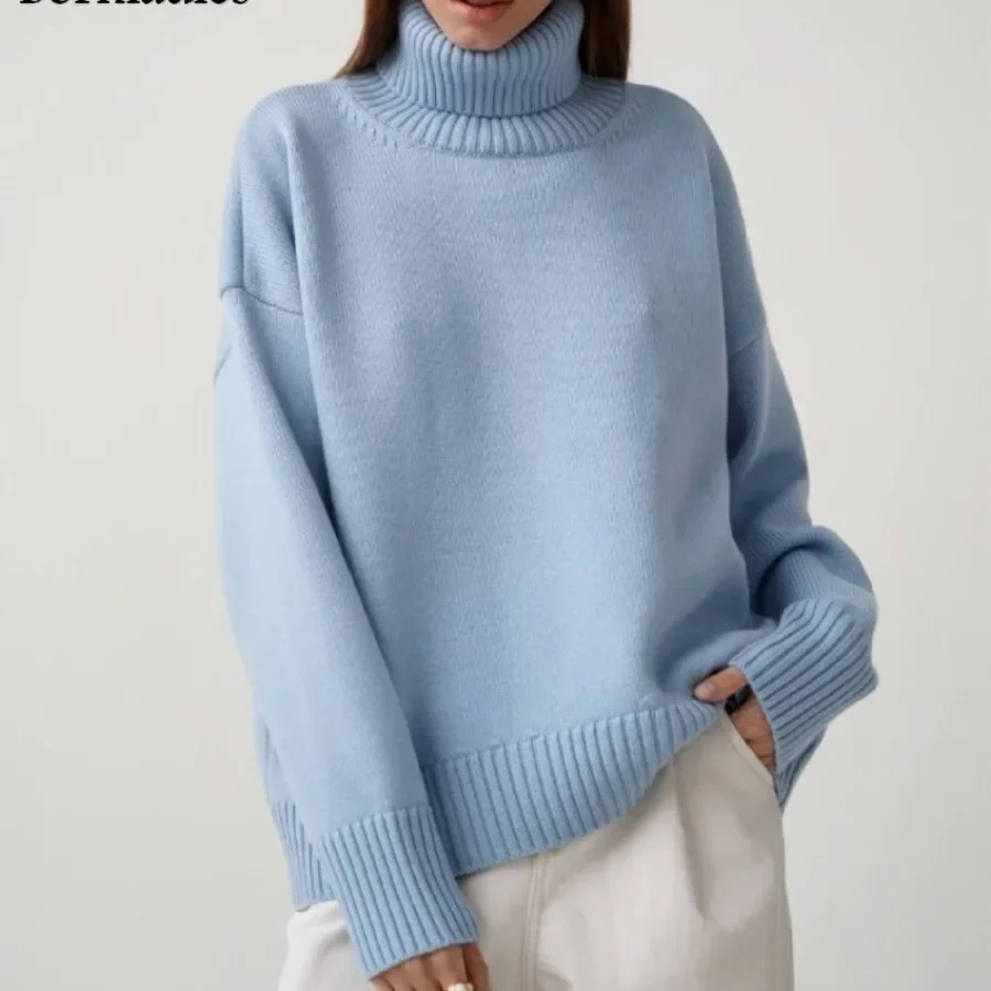 Women's Oversized Turtleneck Sweater – Thick Knit Casual Pullover for Autumn Winter
