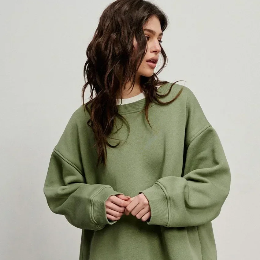 Women's Oversized Fleece Pullover Sweatshirt – Warm Thick Casual Long Sleeve Top for Autumn and Winter Streetwear