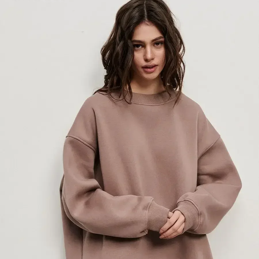 Women's Oversized Fleece Pullover Sweatshirt – Warm Thick Casual Long Sleeve Top for Autumn and Winter Streetwear
