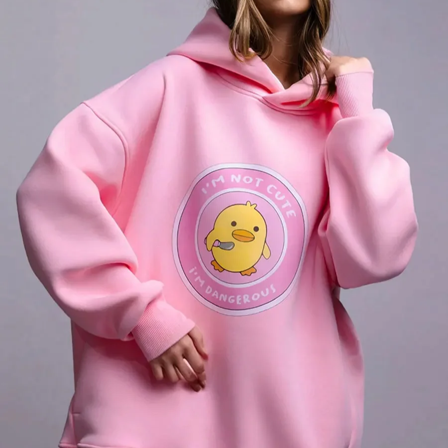 Women's Oversized Printed Hoodie – Warm Loose-Fit Pullover Sweatshirt with Drop Sleeves for Autumn and Winter