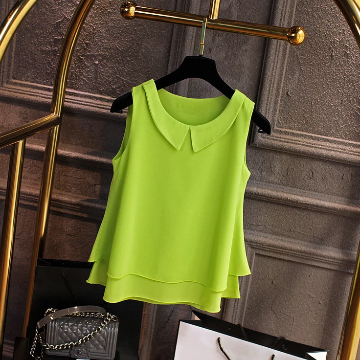 Sleeveless Chiffon Blouse with Peter Pan Collar – Oversized Summer Top for Women