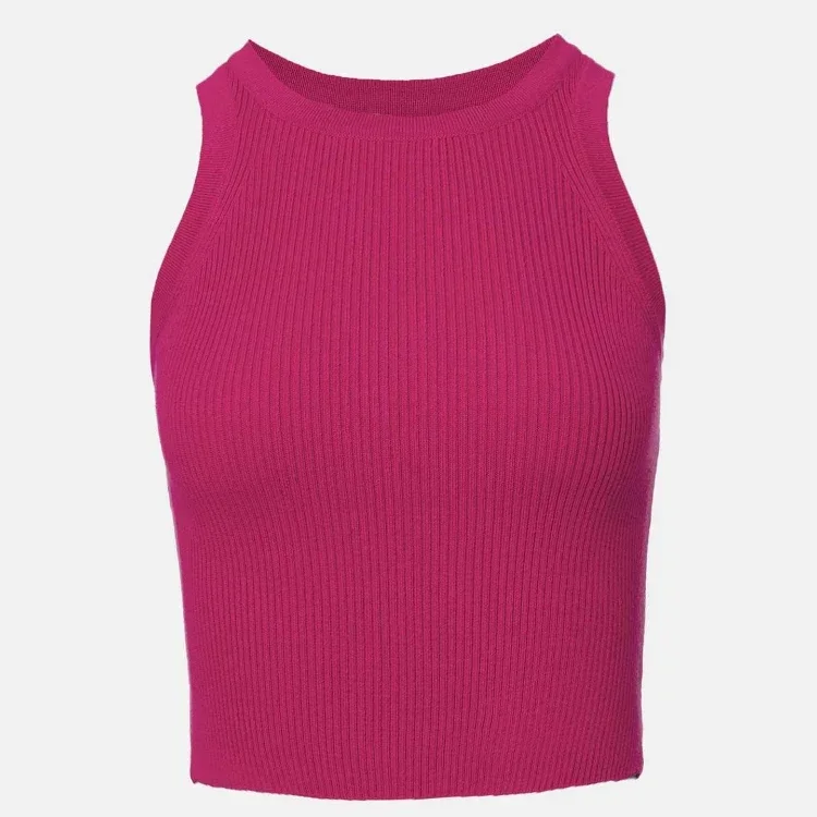 Slim Ribbed Knit Tank Top for Women – Sleeveless Cropped Vest with O-Neck, High Stretch Fit, Casual Summer Style