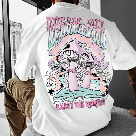Unisex Cotton T-Shirt with Mushroom Back Print – Oversized Streetwear Style Tee (S–4XL)