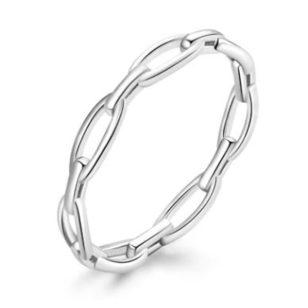 Bohemian Geometric Chain Ring – 925 Sterling Silver Minimalist Statement Band for Women