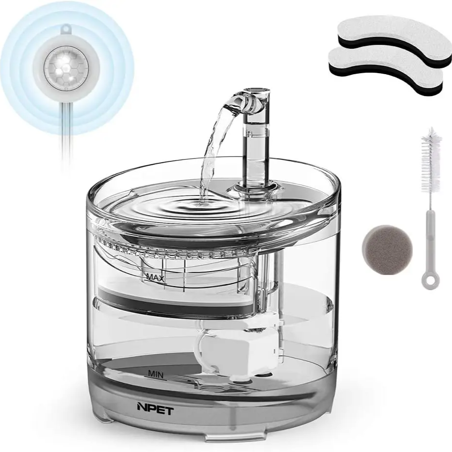 1.5L Transparent Cat Water Fountain – Ultra-Quiet Automatic Pet Drinking Dispenser with 3 Water Modes & Quadruple Filtration