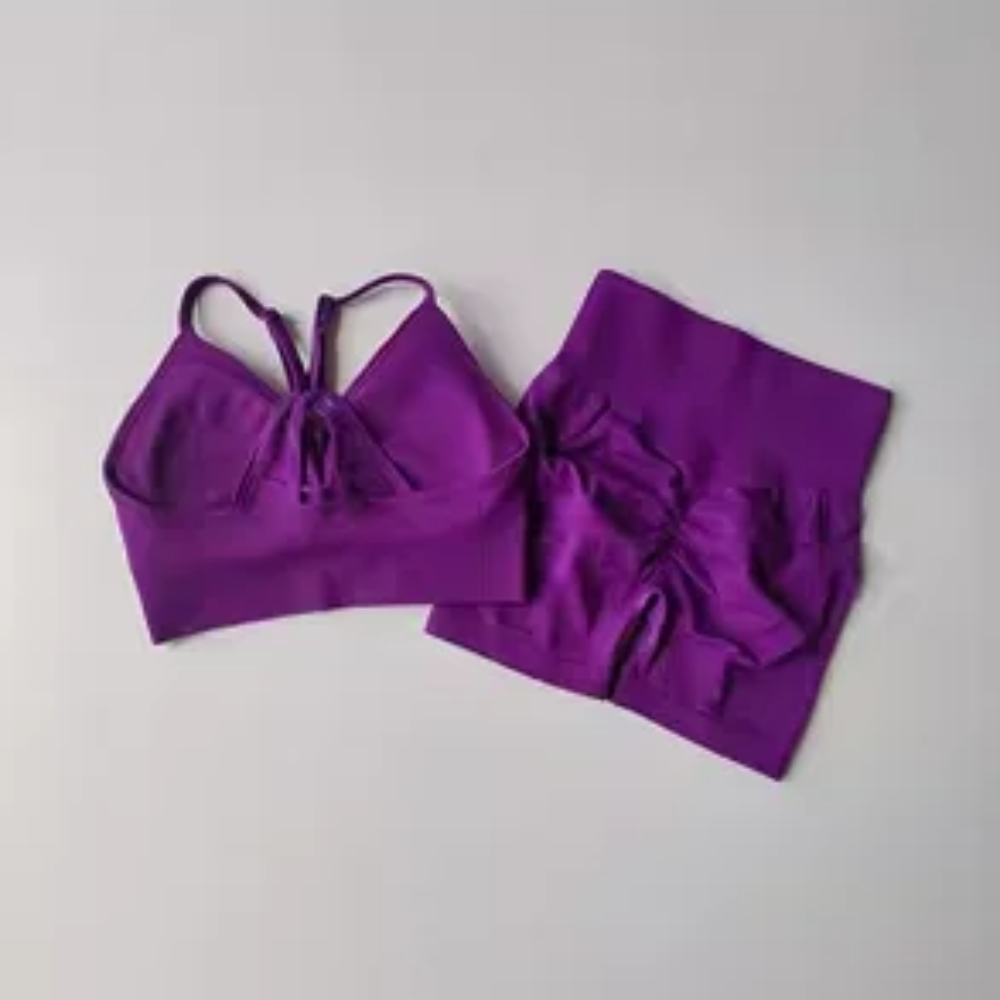 Women's Quick-Dry Yoga Set – High-Waisted Shorts & Beautiful Back Suspender Bra