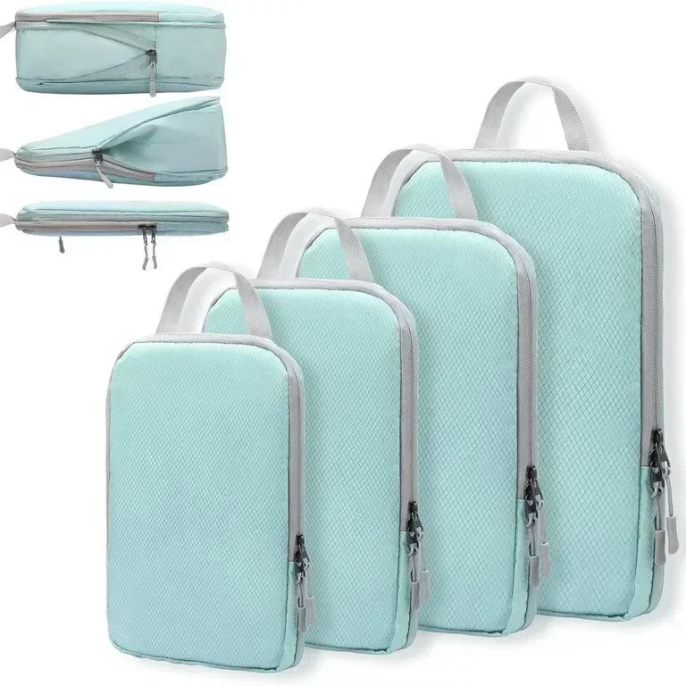 4-Piece Travel Compression Packing Cubes – Waterproof Luggage Organizers for Clothes and Makeup