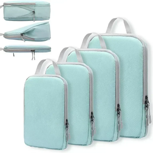 4-Piece Travel Compression Packing Cubes – Waterproof Luggage Organizers for Clothes and Makeup