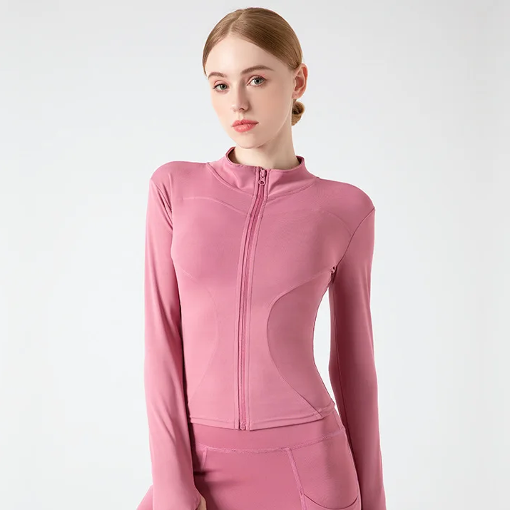 Women's Long Sleeve Sports Jacket – Zip-Up Warm Fitness Top for Yoga, Running, and Cycling