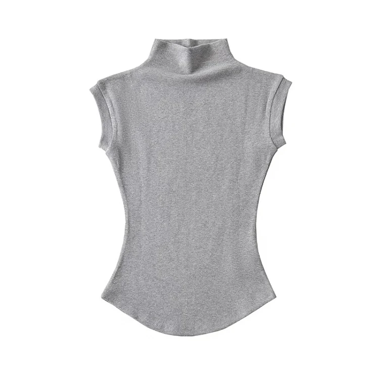 Women's Sleeveless Slim Fit Turtleneck Top – a Summer Knit Pullover Tee for Casual Streetwear