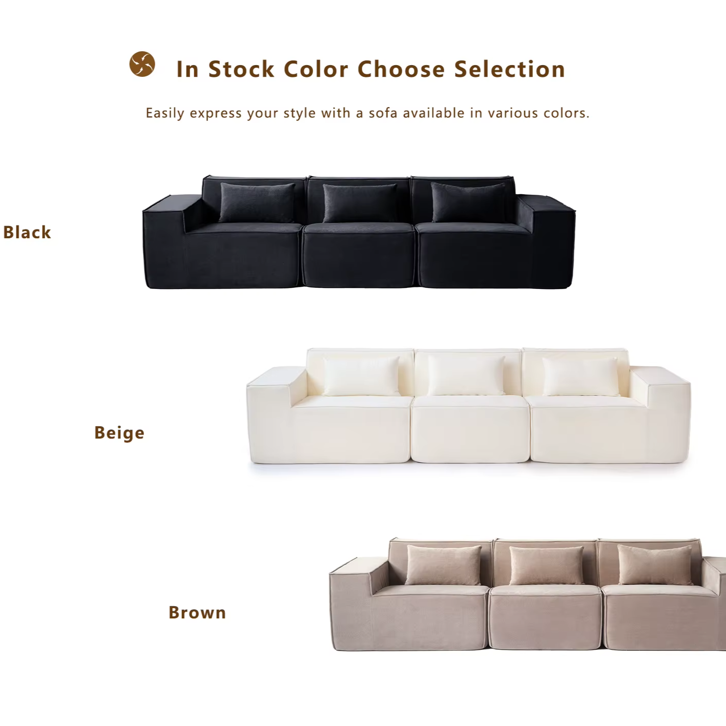 Beige Modular L-Shaped Sectional Sofa – Compressed Cloud Velvet Living Room Couch Set