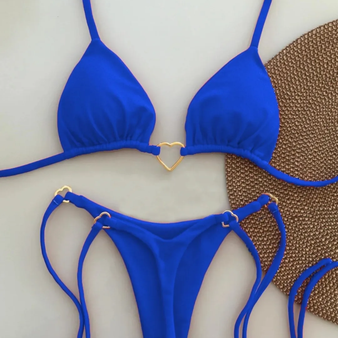 White Solid Color Lace-Up Bikini Set – Fashionable Low-Waist Two-Piece Swimsuit for Women, Wire-Free Summer Beachwear