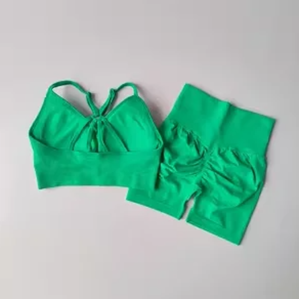 Women's Quick-Dry Yoga Set – High-Waisted Shorts & Beautiful Back Suspender Bra