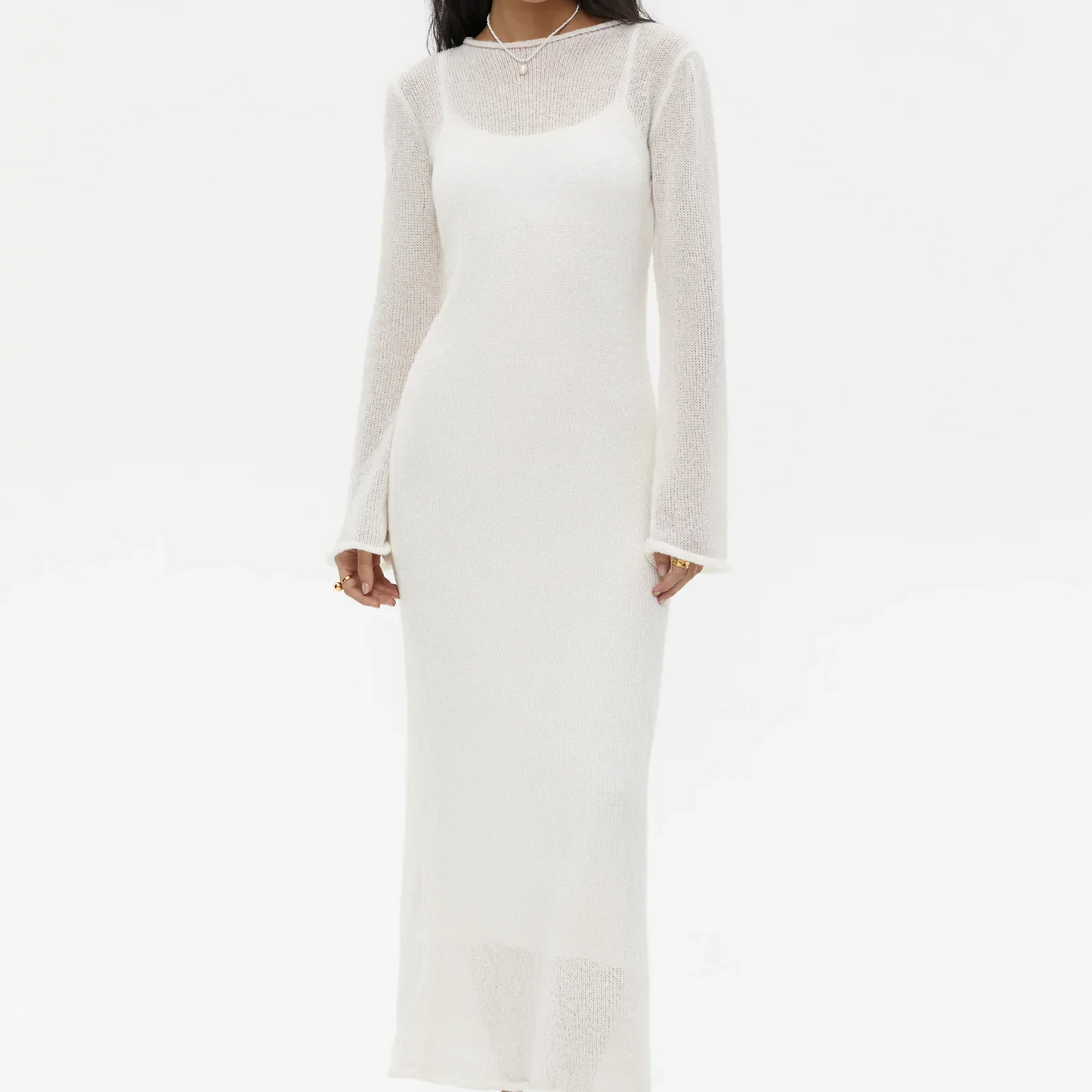 Chic Knitted Two-Piece Dress Set for Women – Long O-Neck Sweater & Camisole Skirt Ensemble