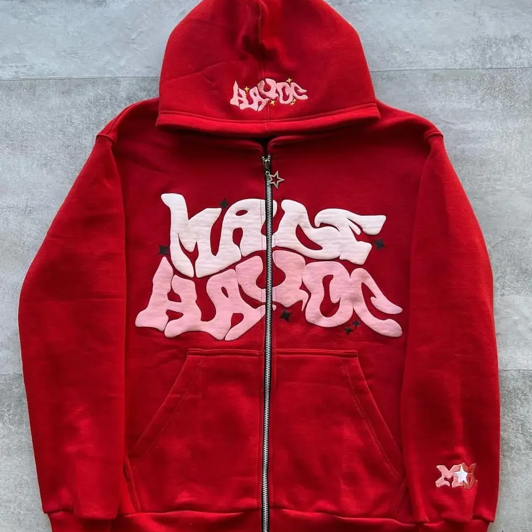 Y2K Star & Letter Print Zip-Up Hoodie – Unisex American Retro Style Thick Hooded Jacket for Spring & Autumn Casual Streetwear