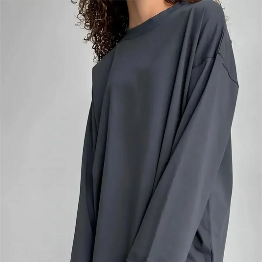 Women's Long Sleeve Cotton T-Shirt – Solid Color Casual Loose Fit Basic Top