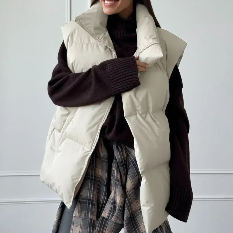 Thick Warm Sleeveless Cotton Vest Jacket – Casual High Street Style Outerwear for Autumn and Winter