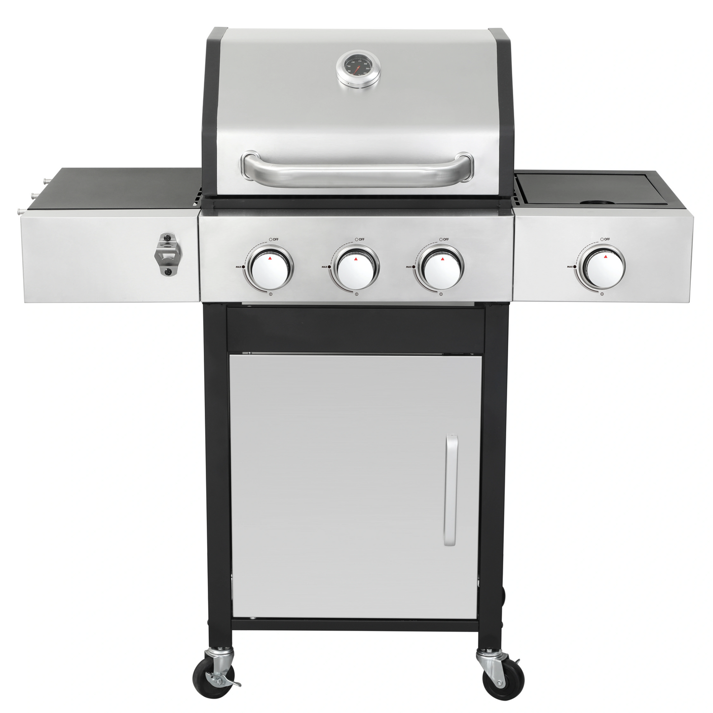 3-Burner Outdoor Gas BBQ Grill with Enameled Cast Iron Cooking Grids and Side Burner – Stainless Steel Barbecue for Patio and Backyard