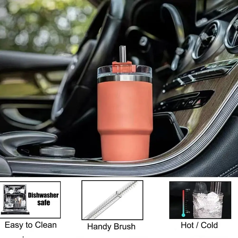 12" Extra-Long Reusable Glass Straws for 30/40oz Stanley Cups – Dishwasher Safe with Cleaning Brush