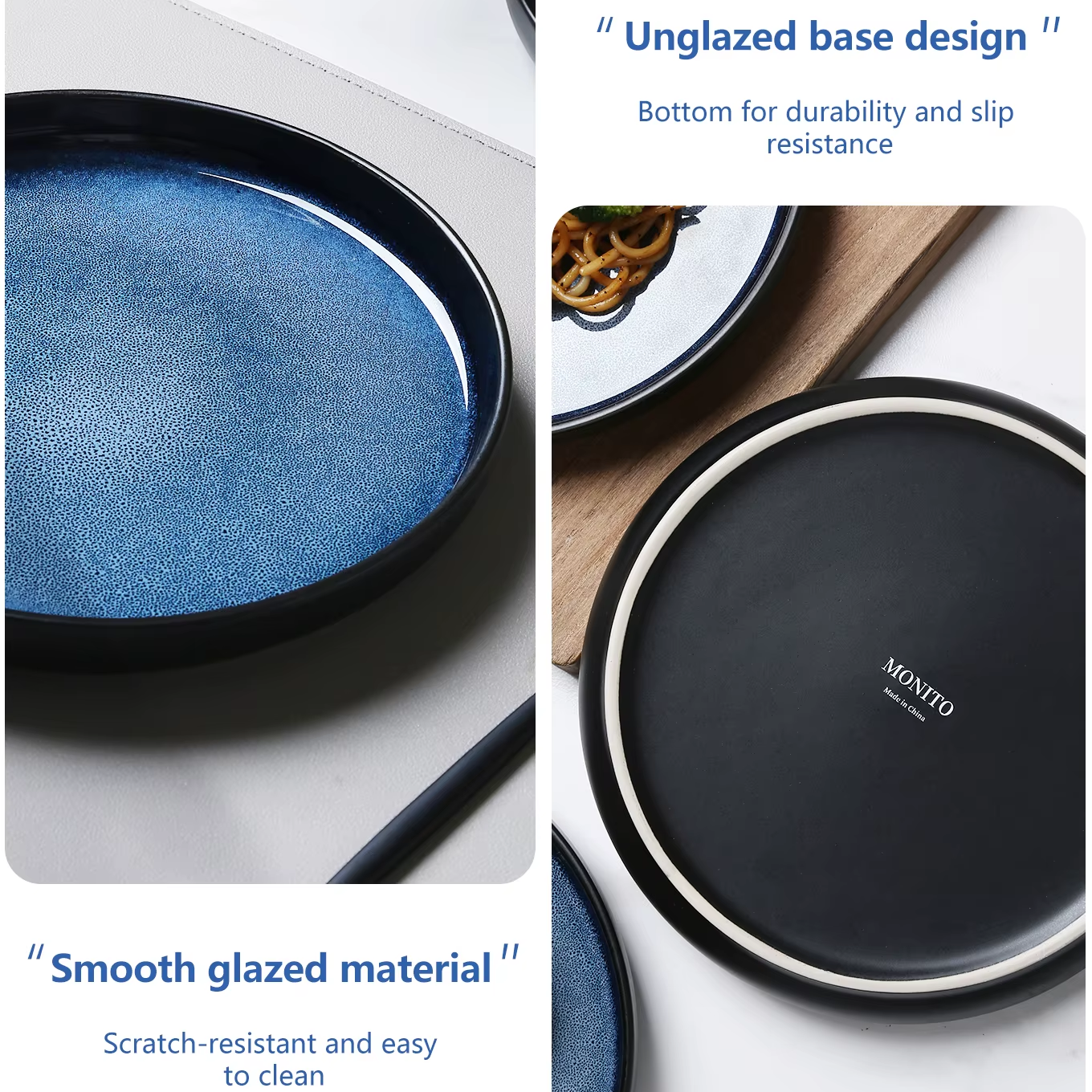7.8" Stoneware Ceramic Plates – Set of 6 Reactive Glaze Salad & Serving Dishes, Round Glossy Dinnerware