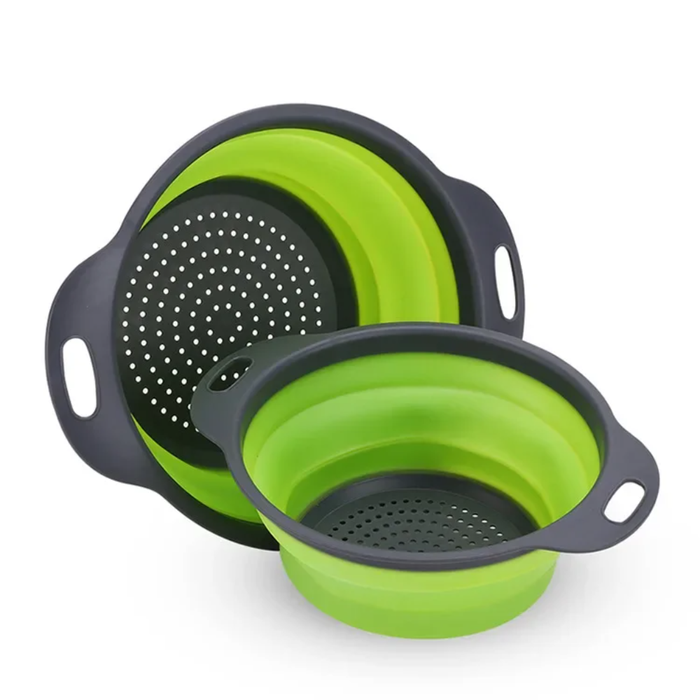 Collapsible Silicone Round Colander – Folding Vegetable & Fruit Washing Drain Basket