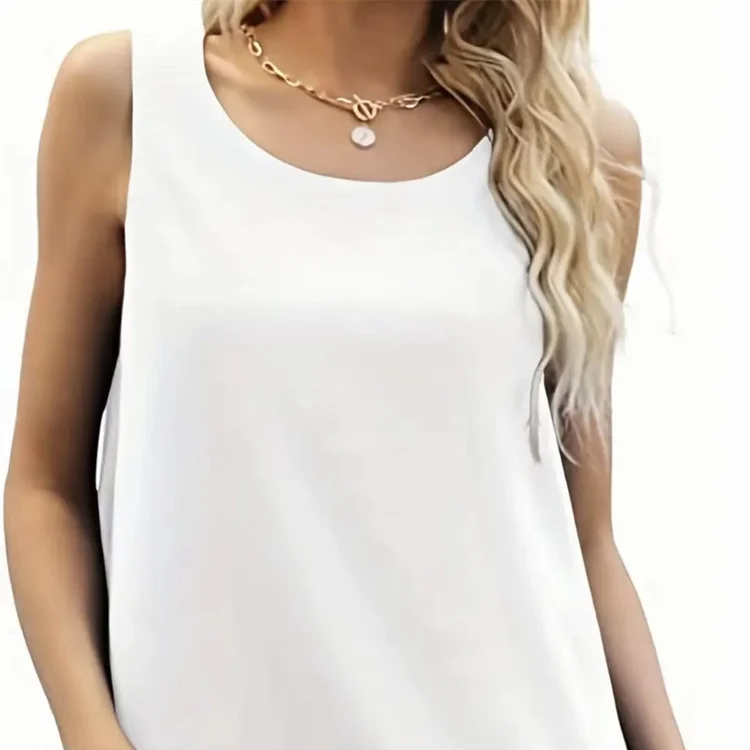 Simple Sleeveless Chiffon Tank Top – Lightweight Double Layer Summer Blouse for Women