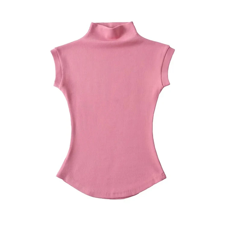 Women's Sleeveless Slim Fit Turtleneck Top – a Summer Knit Pullover Tee for Casual Streetwear