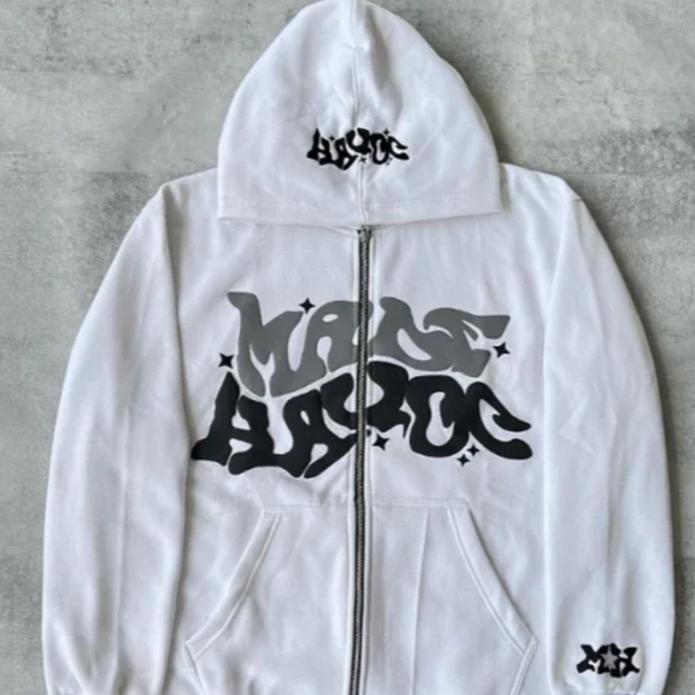 Y2K Star & Letter Print Zip-Up Hoodie – Unisex American Retro Style Thick Hooded Jacket for Spring & Autumn Casual Streetwear