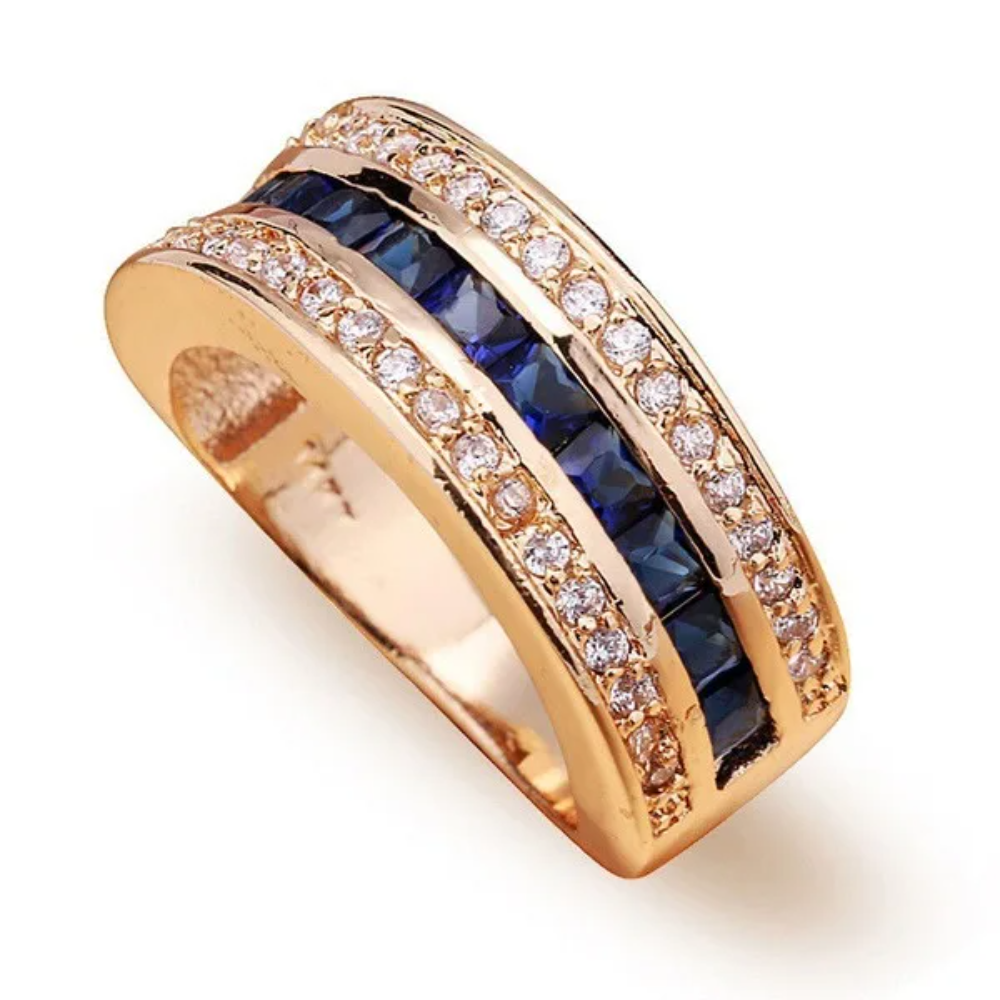 18K Yellow Gold Sapphire and Diamond Jewelry Set – Full Diamond Ring and Pendant Necklace for Women and Men, Classic Fine Jewelry Gift