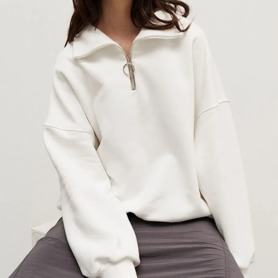 Women's Oversized Fleece Pullover Sweatshirt – Thick Warm Casual Streetwear for Autumn Winter