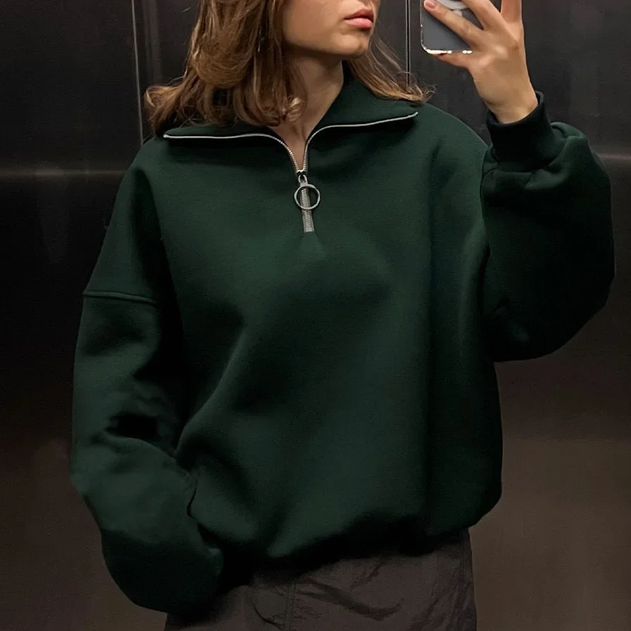 Women's Oversized Fleece Pullover Sweatshirt – Thick Warm Casual Streetwear for Autumn Winter