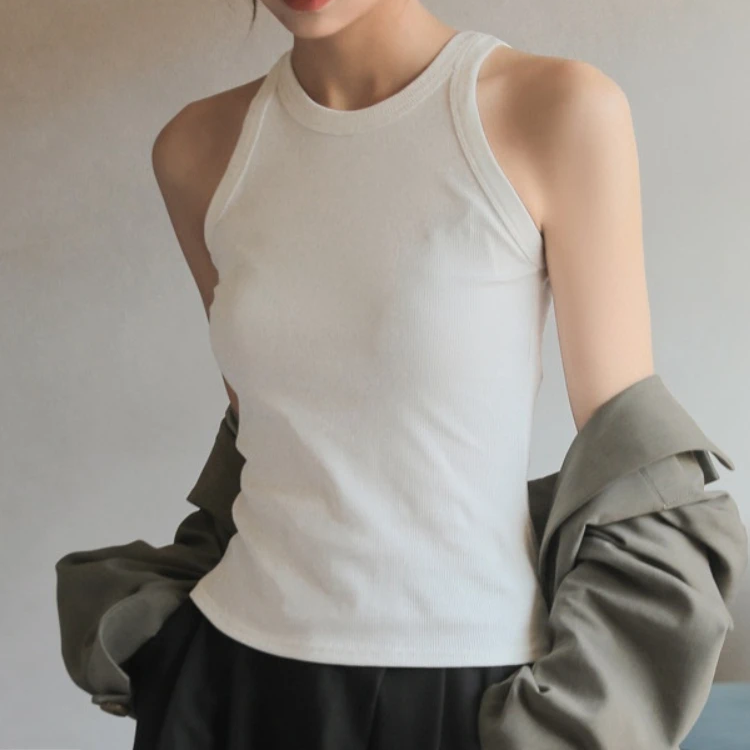 Women's Slim Ribbed Crop Tank Top – Sleeveless O-Neck Office Casual Vest