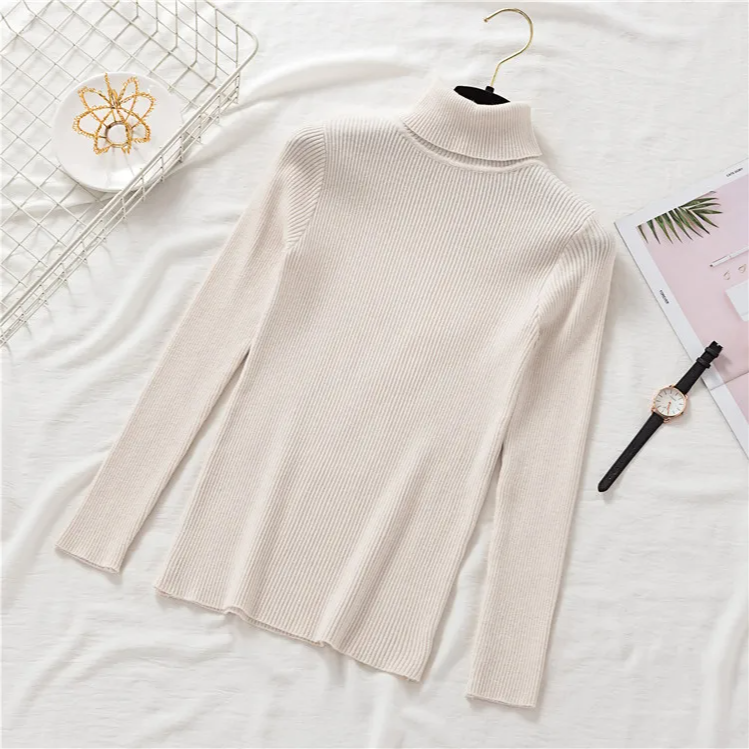 Women's Winter Knitted Turtleneck Sweater – Slim Fit Cotton Polo-Neck Pullover for Casual Cold Weather Outfits