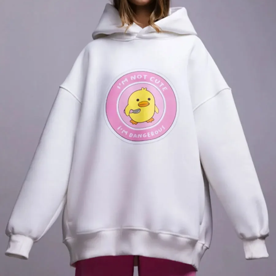 Women's Oversized Printed Hoodie – Warm Loose-Fit Pullover Sweatshirt with Drop Sleeves for Autumn and Winter